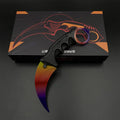 Karambit Fade stainless steel trainer on its printed gift box