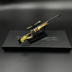 AWP Dragon Lore replica on its display stand beside the gift box